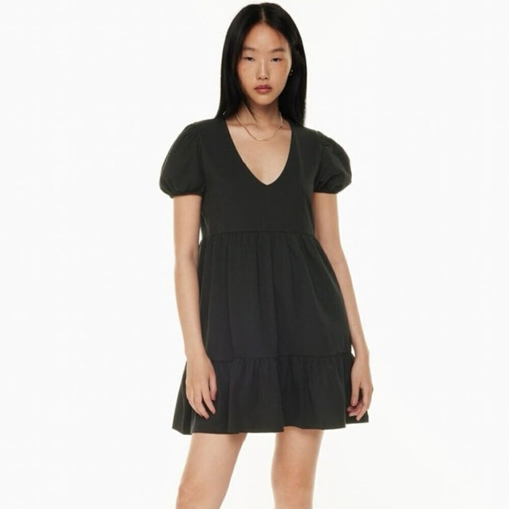 NWOT Aritzia Sunday Best Cruise Dress Black Babydoll V-Neck Puff Sleeve XXS